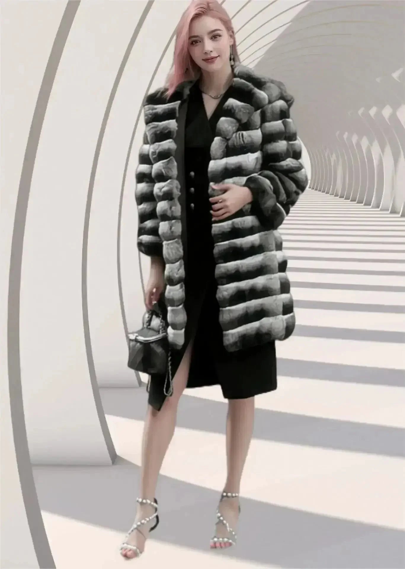 Women’s Hooded Faux Fur Coat – Color Clash Winter Jacket - HalleBeauty